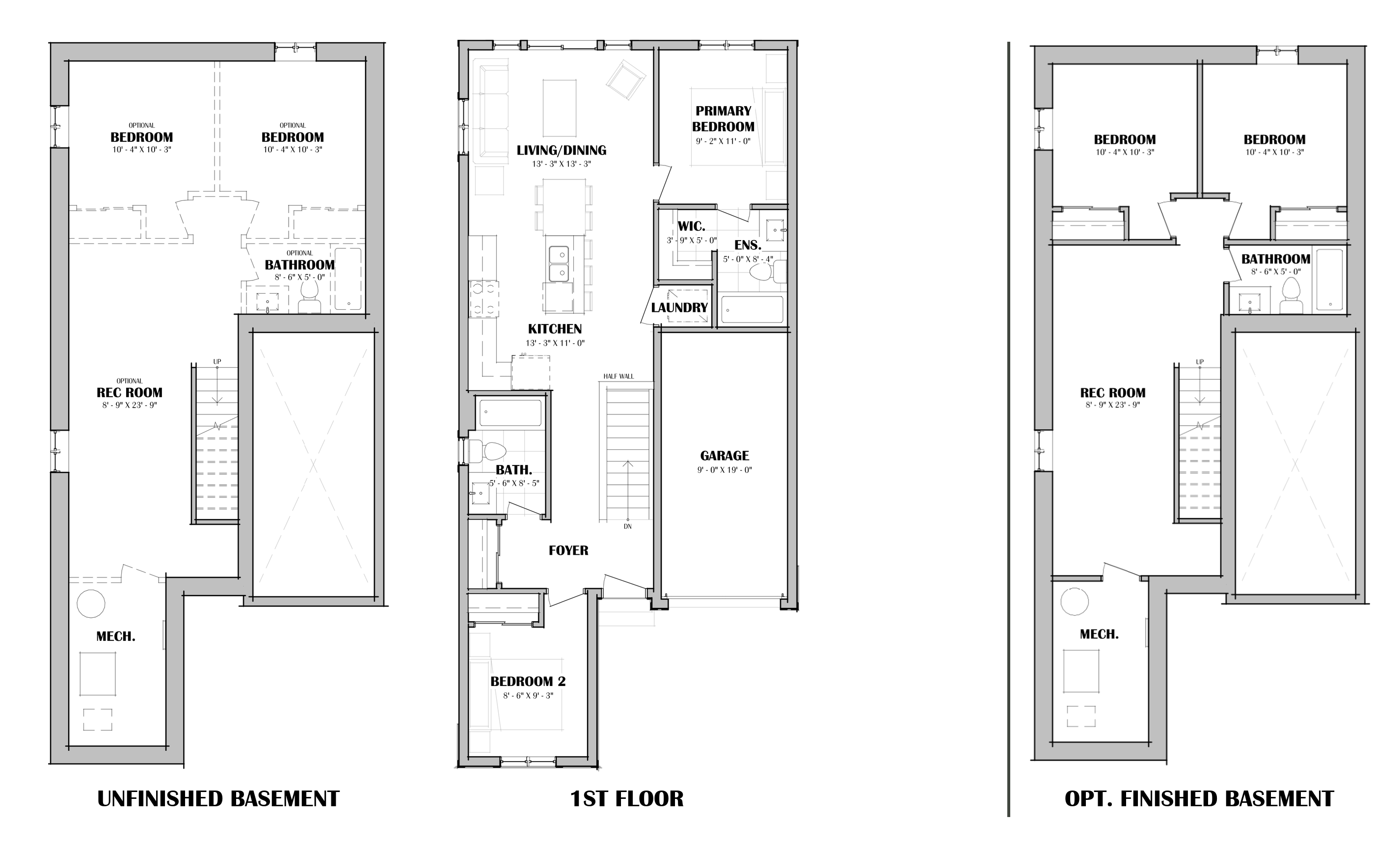 Alder basement and first-floor plan drawing.