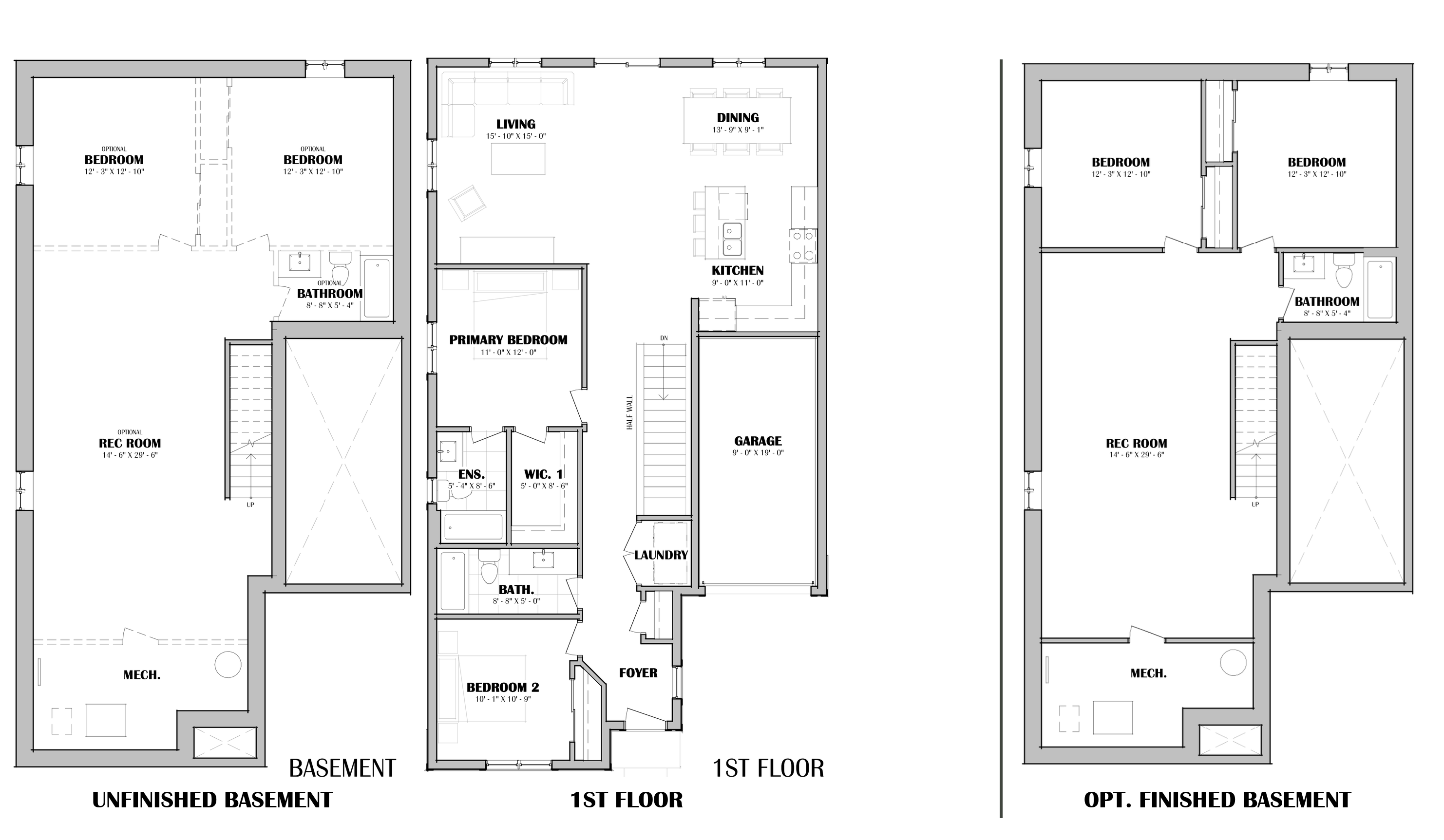 Sycamore basement and first-floor plan drawing.